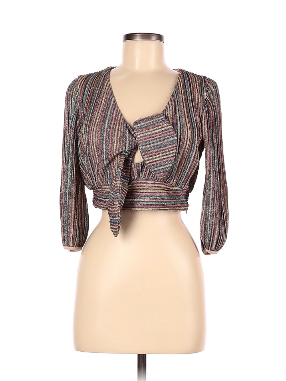 Striped Multi-Color Tie-Front Cropped Top